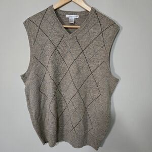 GEOFFREY BEENE mens Large sweater vest beige, Brown 💯 acrylic - Grandpa Core